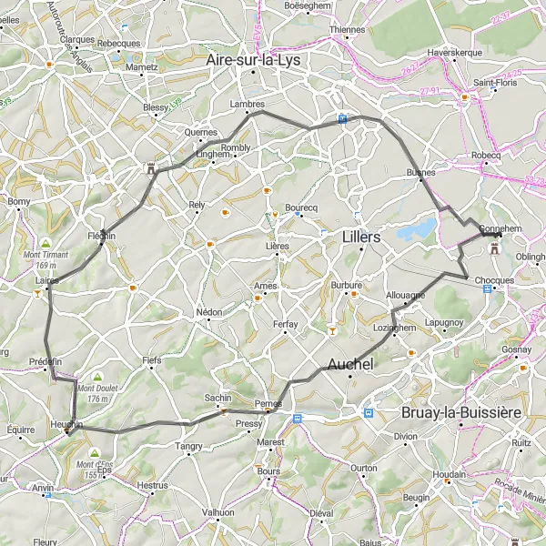 Map miniature of "Rural Splendor" cycling inspiration in Nord-Pas de Calais, France. Generated by Tarmacs.app cycling route planner