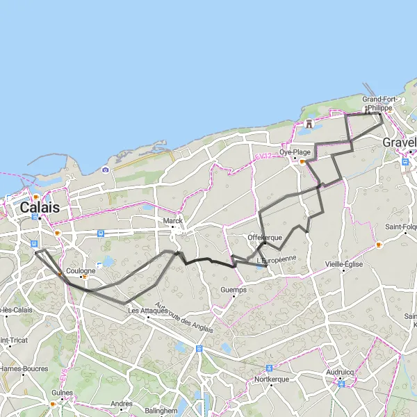 Map miniature of "Cycling through the Countryside" cycling inspiration in Nord-Pas de Calais, France. Generated by Tarmacs.app cycling route planner