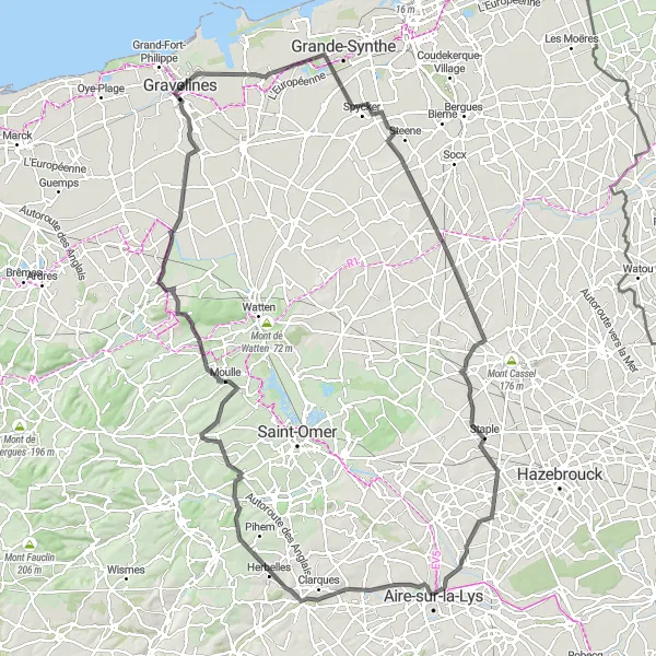 Map miniature of "Spycker to Mannequebeurre" cycling inspiration in Nord-Pas de Calais, France. Generated by Tarmacs.app cycling route planner