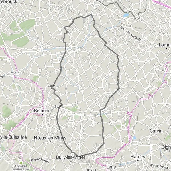 Map miniature of "Terril Trail" cycling inspiration in Nord-Pas de Calais, France. Generated by Tarmacs.app cycling route planner