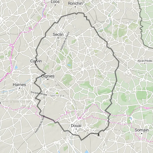 Miniature de la carte de l'inspiration cycliste "Itinéraire cyclable autour de Guesnain" dans la Nord-Pas de Calais, France. Générée par le planificateur d'itinéraire cycliste Tarmacs.app