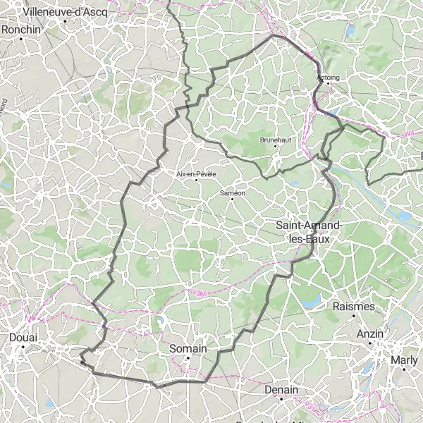 Miniature de la carte de l'inspiration cycliste "Grand tour en vélo à travers Tournai" dans la Nord-Pas de Calais, France. Générée par le planificateur d'itinéraire cycliste Tarmacs.app