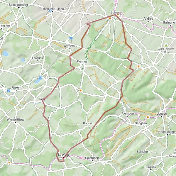 Miniature de la carte de l'inspiration cycliste "Les Sentiers Sauvages" dans la Nord-Pas de Calais, France. Générée par le planificateur d'itinéraire cycliste Tarmacs.app