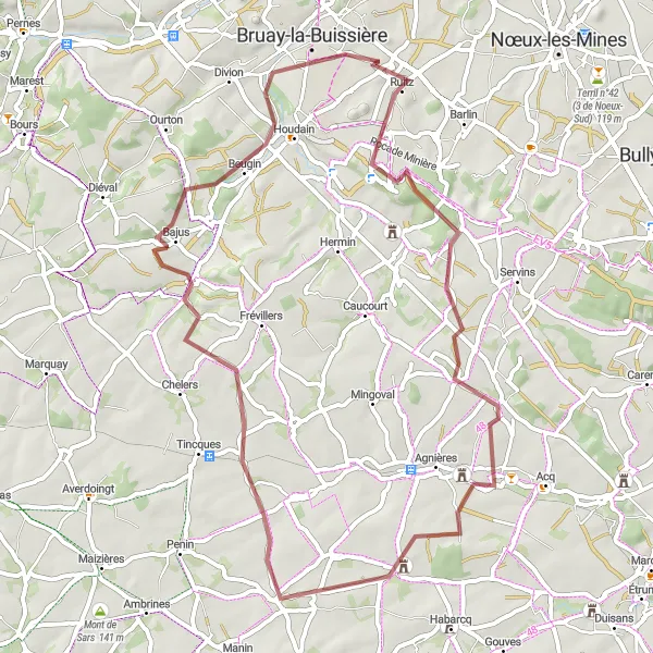 Miniature de la carte de l'inspiration cycliste "Tour des Montagnes" dans la Nord-Pas de Calais, France. Générée par le planificateur d'itinéraire cycliste Tarmacs.app