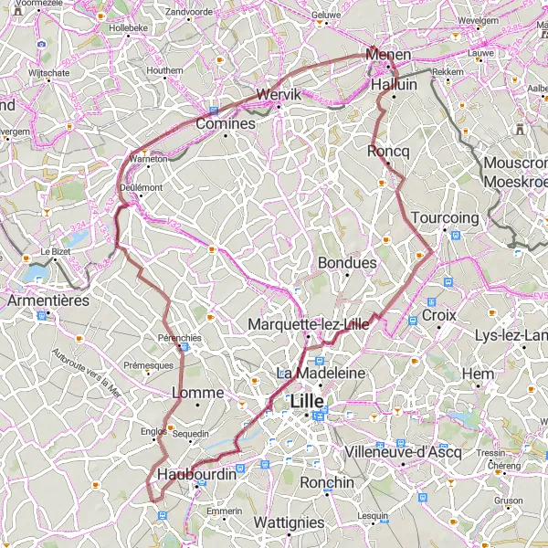 Map miniature of "Borderline Adventure" cycling inspiration in Nord-Pas de Calais, France. Generated by Tarmacs.app cycling route planner