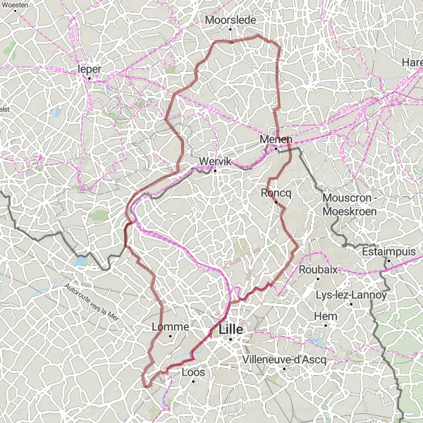 Map miniature of "Santes Gravel Journey" cycling inspiration in Nord-Pas de Calais, France. Generated by Tarmacs.app cycling route planner