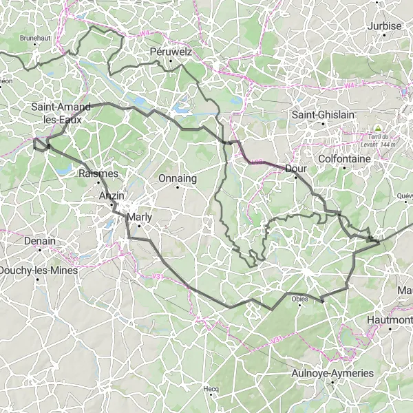 Map miniature of "The Valleys of Nord-Pas de Calais Road Cycling Route" cycling inspiration in Nord-Pas de Calais, France. Generated by Tarmacs.app cycling route planner