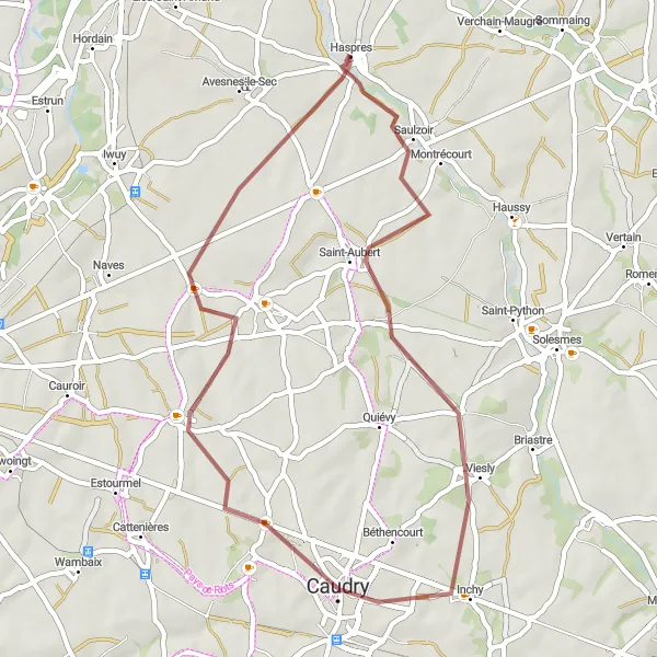 Map miniature of "Historic Gravel Ride" cycling inspiration in Nord-Pas de Calais, France. Generated by Tarmacs.app cycling route planner