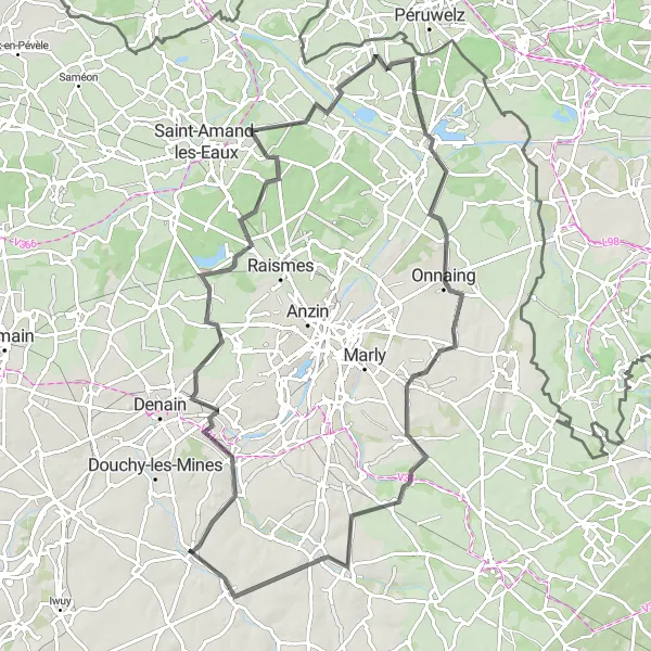 Map miniature of "From Mining Towns to Scenic Landscapes" cycling inspiration in Nord-Pas de Calais, France. Generated by Tarmacs.app cycling route planner