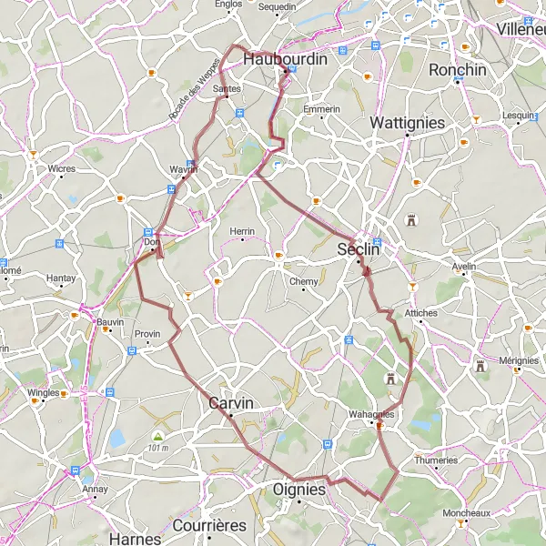 Miniature de la carte de l'inspiration cycliste "Le Tour des Hauts-de-France" dans la Nord-Pas de Calais, France. Générée par le planificateur d'itinéraire cycliste Tarmacs.app