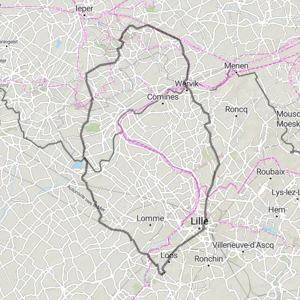 Miniature de la carte de l'inspiration cycliste "Route des Bunkers" dans la Nord-Pas de Calais, France. Générée par le planificateur d'itinéraire cycliste Tarmacs.app