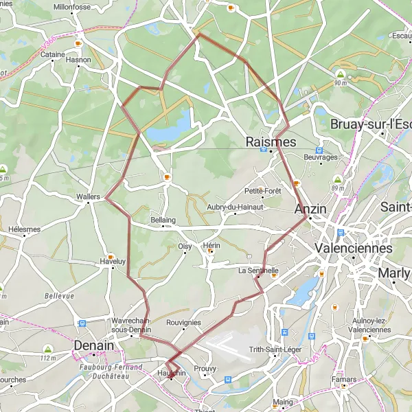 Map miniature of "Exploring Haulchin and Surrounding Gravel Routes" cycling inspiration in Nord-Pas de Calais, France. Generated by Tarmacs.app cycling route planner