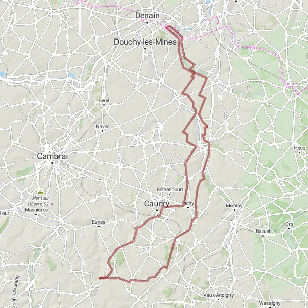 Miniature de la carte de l'inspiration cycliste "Les collines de Haulchin" dans la Nord-Pas de Calais, France. Générée par le planificateur d'itinéraire cycliste Tarmacs.app