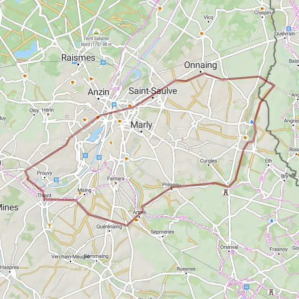 Miniature de la carte de l'inspiration cycliste "La vallée de la Trouille" dans la Nord-Pas de Calais, France. Générée par le planificateur d'itinéraire cycliste Tarmacs.app