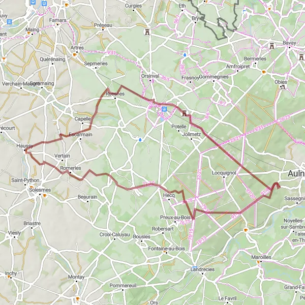 Map miniature of "The Gravel Adventure" cycling inspiration in Nord-Pas de Calais, France. Generated by Tarmacs.app cycling route planner