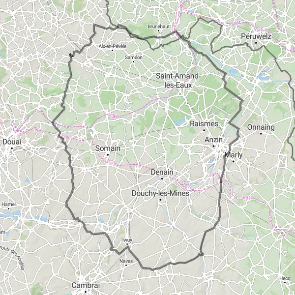 Miniature de la carte de l'inspiration cycliste "Balade à vélo autour de Haussy" dans la Nord-Pas de Calais, France. Générée par le planificateur d'itinéraire cycliste Tarmacs.app