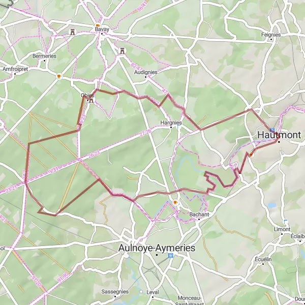 Map miniature of "Scenic Sambre Valley" cycling inspiration in Nord-Pas de Calais, France. Generated by Tarmacs.app cycling route planner