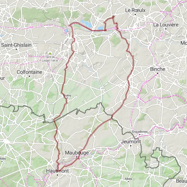 Map miniature of "Valenciennes Gravel Circuit" cycling inspiration in Nord-Pas de Calais, France. Generated by Tarmacs.app cycling route planner