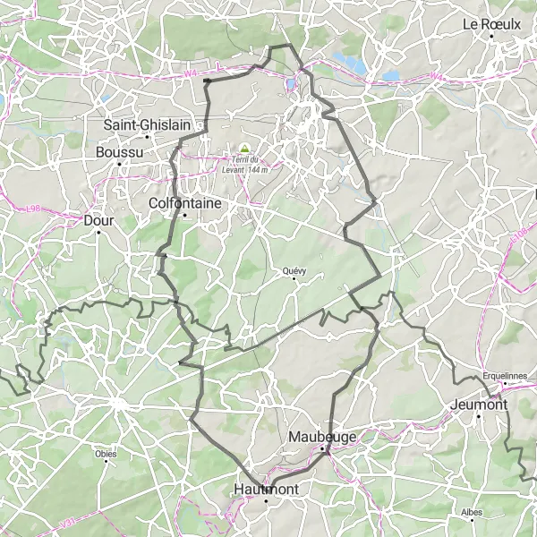 Miniature de la carte de l'inspiration cycliste "Escapade en Campagne" dans la Nord-Pas de Calais, France. Générée par le planificateur d'itinéraire cycliste Tarmacs.app