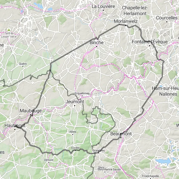 Map miniature of "Binche Loop" cycling inspiration in Nord-Pas de Calais, France. Generated by Tarmacs.app cycling route planner