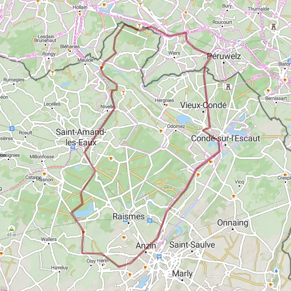 Map miniature of "Discovering Northern Beauty" cycling inspiration in Nord-Pas de Calais, France. Generated by Tarmacs.app cycling route planner