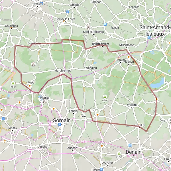 Map miniature of "Haveluy and Beyond" cycling inspiration in Nord-Pas de Calais, France. Generated by Tarmacs.app cycling route planner