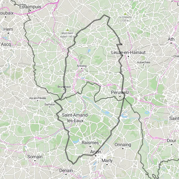 Miniature de la carte de l'inspiration cycliste "Les Collines de l'Escaut" dans la Nord-Pas de Calais, France. Générée par le planificateur d'itinéraire cycliste Tarmacs.app