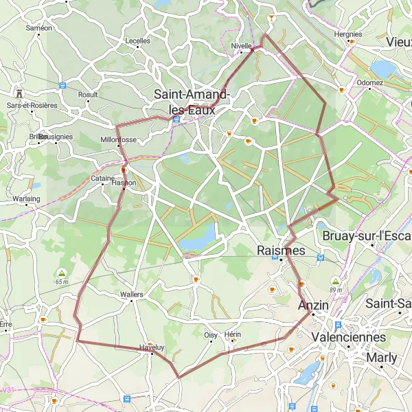 Miniature de la carte de l'inspiration cycliste "Boucle gravel vers Haveluy" dans la Nord-Pas de Calais, France. Générée par le planificateur d'itinéraire cycliste Tarmacs.app