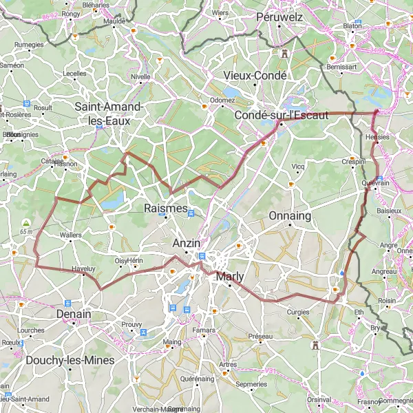 Miniature de la carte de l'inspiration cycliste "Parcours gravel au départ de Hélesmes" dans la Nord-Pas de Calais, France. Générée par le planificateur d'itinéraire cycliste Tarmacs.app