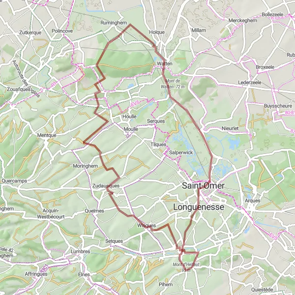 Miniature de la carte de l'inspiration cycliste "Tour des Monts de la Côte d'Opale" dans la Nord-Pas de Calais, France. Générée par le planificateur d'itinéraire cycliste Tarmacs.app