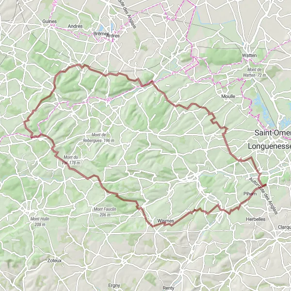 Miniature de la carte de l'inspiration cycliste "Route des Montagnes du Nord" dans la Nord-Pas de Calais, France. Générée par le planificateur d'itinéraire cycliste Tarmacs.app