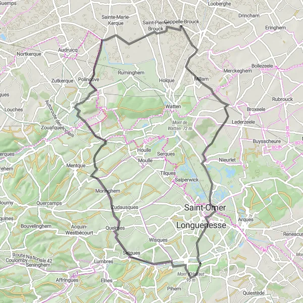Miniature de la carte de l'inspiration cycliste "Les Villages du Hem" dans la Nord-Pas de Calais, France. Générée par le planificateur d'itinéraire cycliste Tarmacs.app