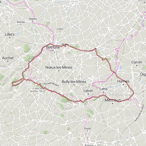 Map miniature of "Gravel Heaven and Industrial History" cycling inspiration in Nord-Pas de Calais, France. Generated by Tarmacs.app cycling route planner