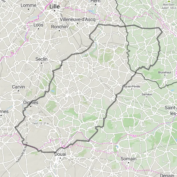 Map miniature of "Mining History and Scenic Wonders" cycling inspiration in Nord-Pas de Calais, France. Generated by Tarmacs.app cycling route planner