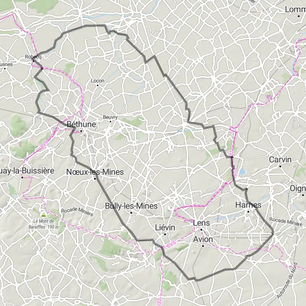 Map miniature of "Picturesque Adventure through Historical Landmarks" cycling inspiration in Nord-Pas de Calais, France. Generated by Tarmacs.app cycling route planner