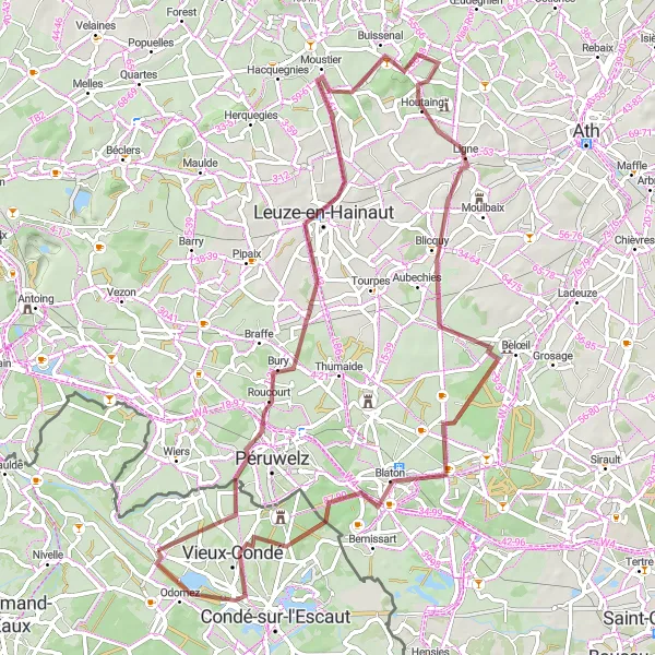 Miniature de la carte de l'inspiration cycliste "La Boucle des Chemins de Terre" dans la Nord-Pas de Calais, France. Générée par le planificateur d'itinéraire cycliste Tarmacs.app