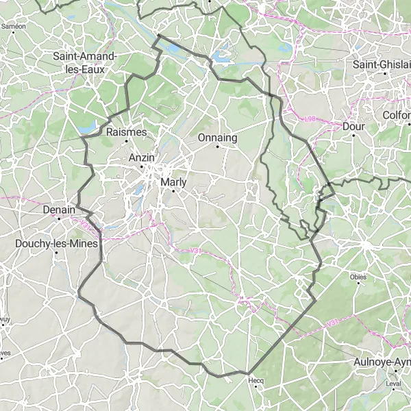 Map miniature of "Countryside Adventure: Quiévrain to Terril 173" cycling inspiration in Nord-Pas de Calais, France. Generated by Tarmacs.app cycling route planner
