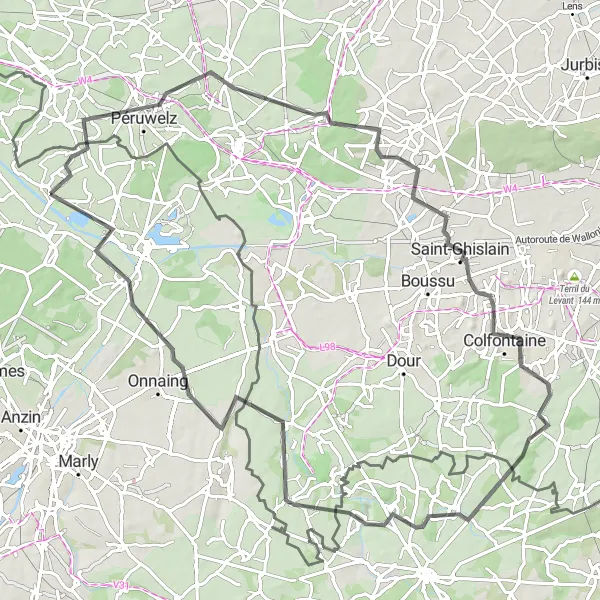Miniature de la carte de l'inspiration cycliste "Circuit de la Vallée de la Haine" dans la Nord-Pas de Calais, France. Générée par le planificateur d'itinéraire cycliste Tarmacs.app