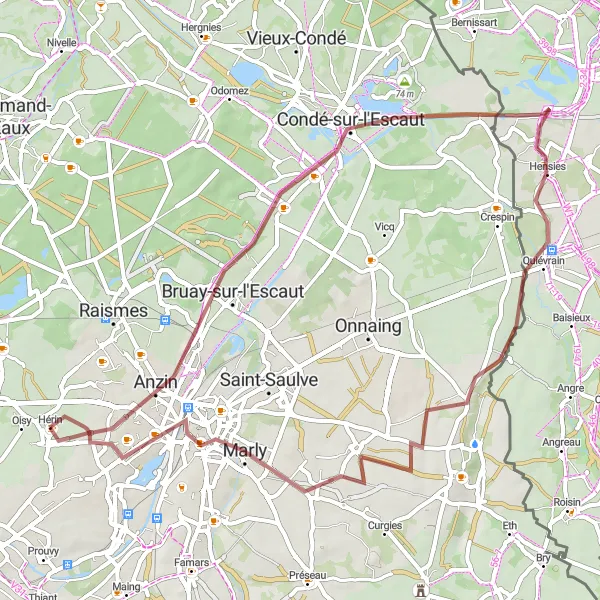 Map miniature of "Rural Ride to Saint-Aybert" cycling inspiration in Nord-Pas de Calais, France. Generated by Tarmacs.app cycling route planner