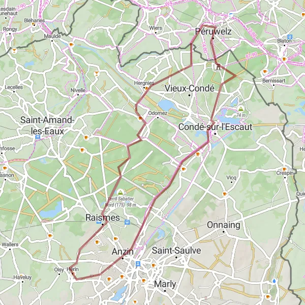 Map miniature of "Gravel Adventure in the Heart of Hérin" cycling inspiration in Nord-Pas de Calais, France. Generated by Tarmacs.app cycling route planner