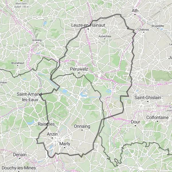 Map miniature of "Valenciennes and the Land of Coal" cycling inspiration in Nord-Pas de Calais, France. Generated by Tarmacs.app cycling route planner