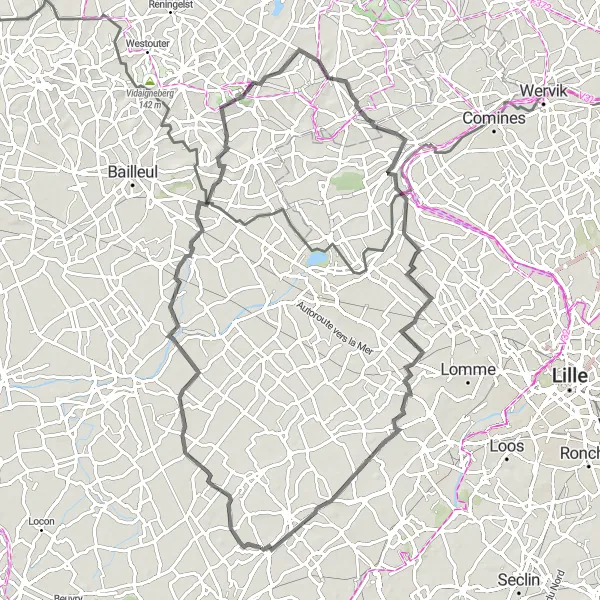Miniature de la carte de l'inspiration cycliste "Tour Laventie-Illies" dans la Nord-Pas de Calais, France. Générée par le planificateur d'itinéraire cycliste Tarmacs.app