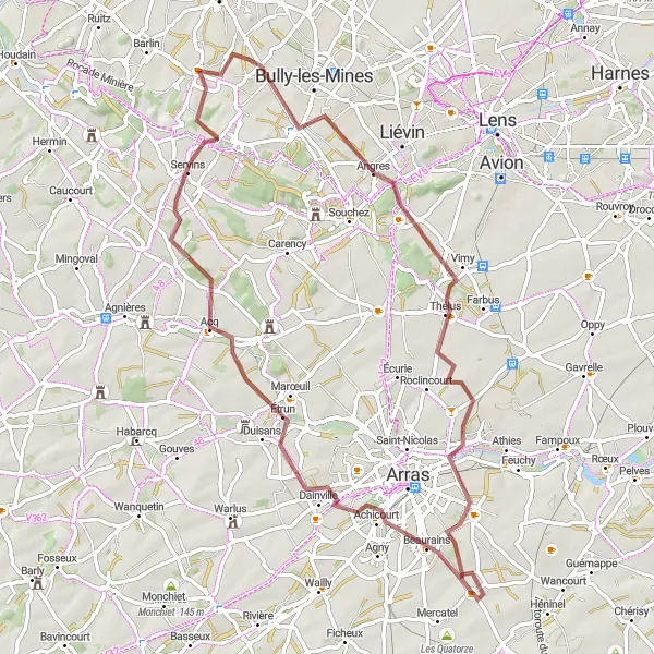 Map miniature of "Rural Charm and Scenic Beauty" cycling inspiration in Nord-Pas de Calais, France. Generated by Tarmacs.app cycling route planner