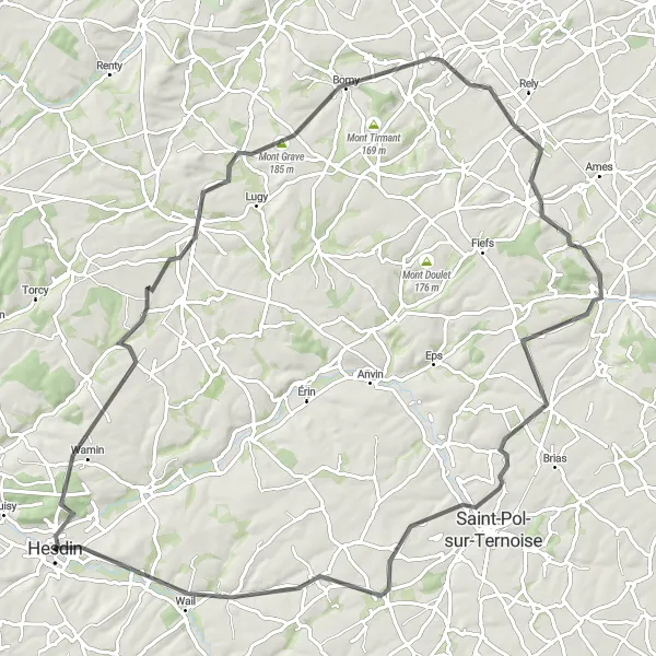 Map miniature of "Nature and Heritage Loop" cycling inspiration in Nord-Pas de Calais, France. Generated by Tarmacs.app cycling route planner