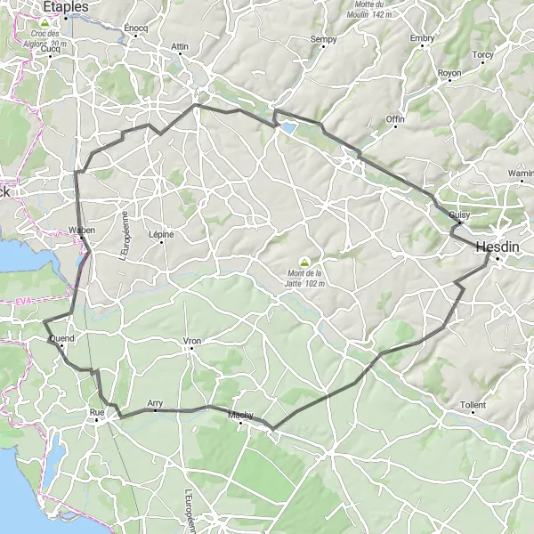 Map miniature of "Coastal Escape" cycling inspiration in Nord-Pas de Calais, France. Generated by Tarmacs.app cycling route planner