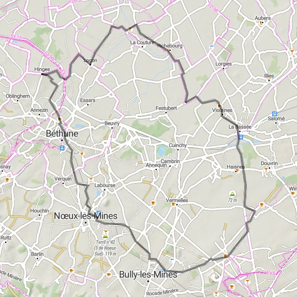 Map miniature of "The Loop of Locon" cycling inspiration in Nord-Pas de Calais, France. Generated by Tarmacs.app cycling route planner