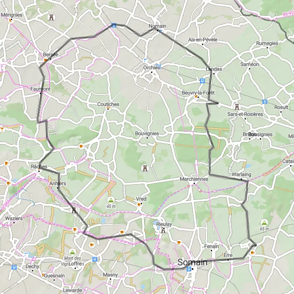 Map miniature of "Pecquencourt Circuit" cycling inspiration in Nord-Pas de Calais, France. Generated by Tarmacs.app cycling route planner