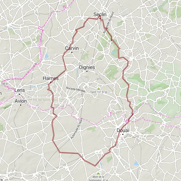 Map miniature of "Gravel Adventure in the Countryside" cycling inspiration in Nord-Pas de Calais, France. Generated by Tarmacs.app cycling route planner