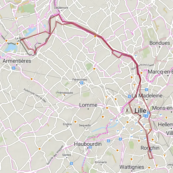 Map miniature of "Lush Woodlands and Historic Towns" cycling inspiration in Nord-Pas de Calais, France. Generated by Tarmacs.app cycling route planner