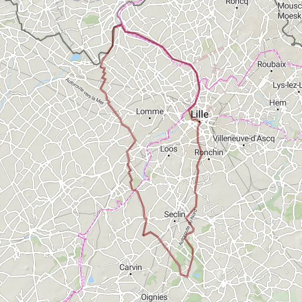 Map miniature of "The Hidden Countryside Gems" cycling inspiration in Nord-Pas de Calais, France. Generated by Tarmacs.app cycling route planner